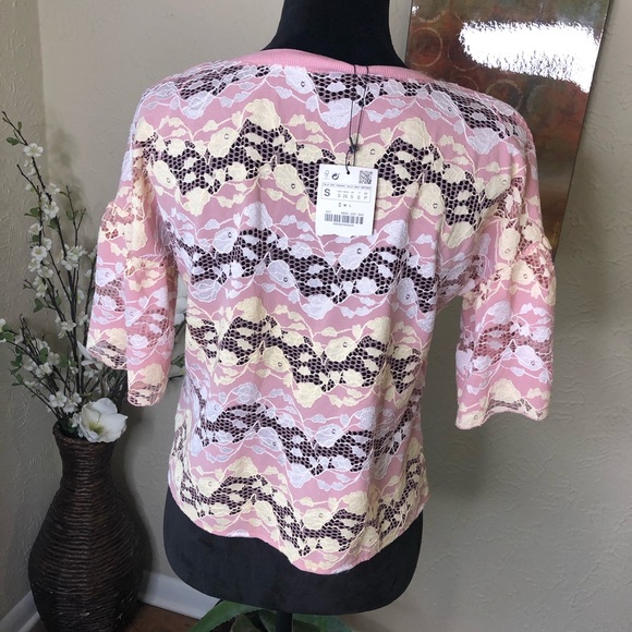 Zara Lace Bell Sleeve Multicolored Crop Top - Picture 8 of 8